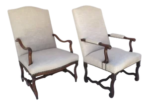 French Late 18th Century Walnut Os de Mouton Armchairs Louis XIV - a Pair