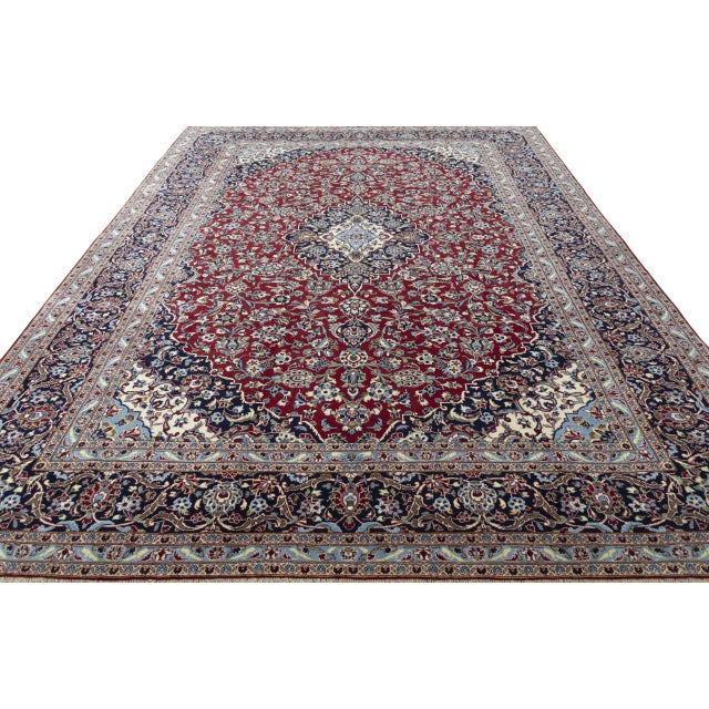 Hand-Knotted Cork Wool Kashan Rug with Medallion Design, 2000s For Sale - Image 4 of 13