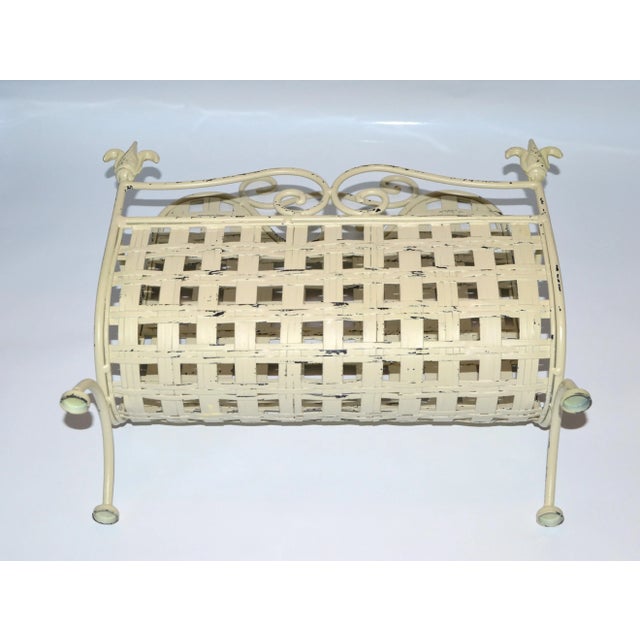 1970s Wrought Iron & Handwoven Iron Magazine Stand Champagne Shabby Chic Finish For Sale - Image 10 of 13