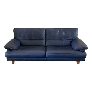 Late 20th Century Deep Blue Leather Ligne Roset Couch For Sale