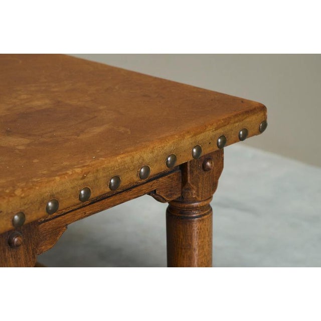 Mid-Century Spanish Coffee Table in Oak and Patinated Leather, 1940s For Sale - Image 3 of 12