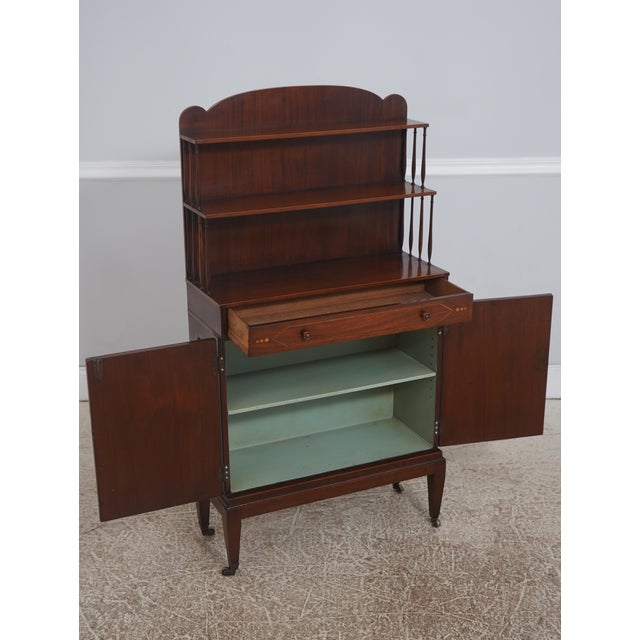 Traditional Vintage Regency Style 3 Tier Inlaid Mahogany Cabinet For Sale - Image 3 of 18