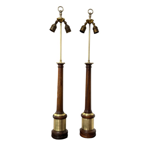 Wood Hollywood Regency Table Lamp in Mahogany and Brass, England, 1970s, Set of 2 For Sale - Image 7 of 9