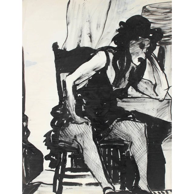 Figurative Jane Rades Bay Area Figurative Seated Portrait Drawing in Ink, Circa 1960s For Sale - Image 3 of 3