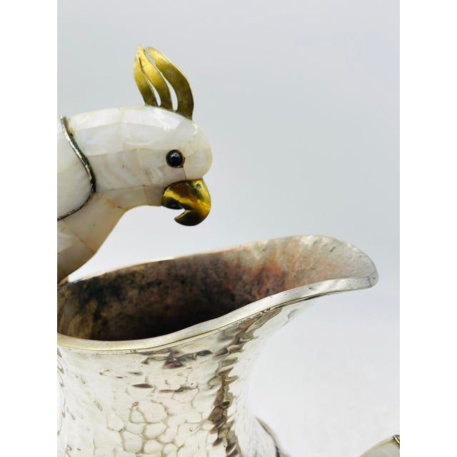 1960s Los Castillo Taxco Parrot Pitcher Tea Set Silver Plate Hardstone - 4pcs For Sale - Image 9 of 18