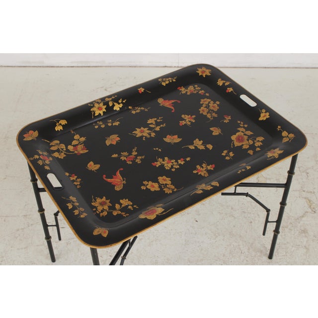 Black & Gold Toleware Tray Top Table For Sale - Image 10 of 17