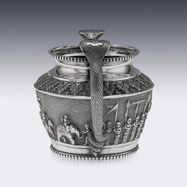 Late 19th Century Antique 19th Century Indian Silver Cobra Handled Sugar Bowl, Madras, 1890 For Sale - Image 5 of 18