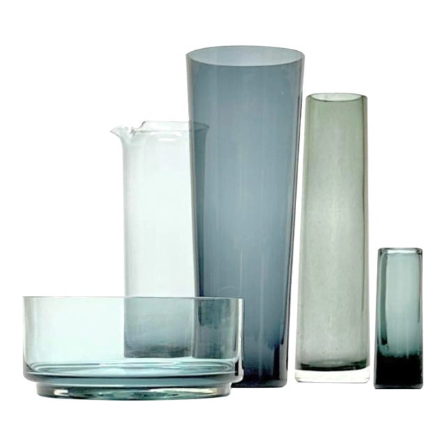Mixed Grey Tinted Glass Vessels - Group of 5 For Sale