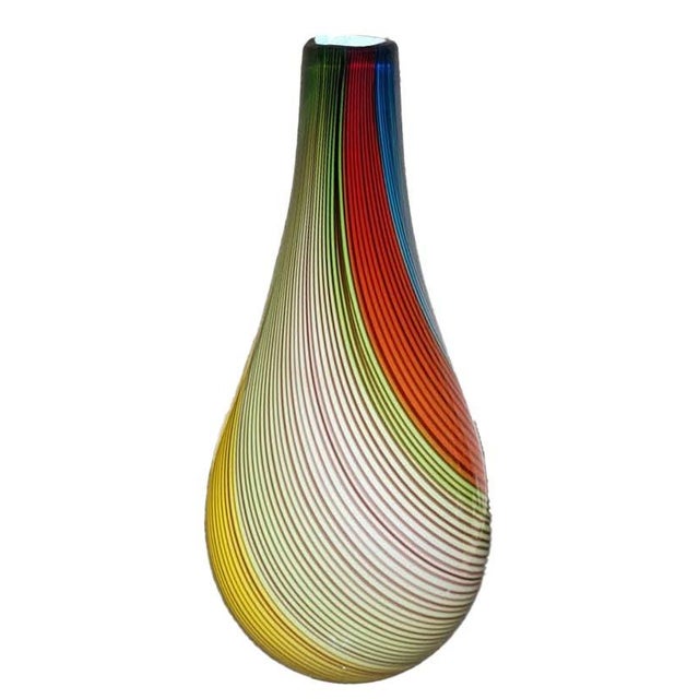 Vintage Roma Hand Blown Fused Glass Vase - Rainbow Twist For Sale - Image 4 of 5