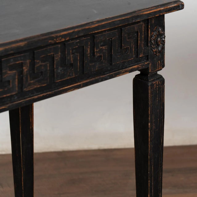 Pair, Swedish Gustavian Style Reproduction Black Side Tables For Sale - Image 11 of 12