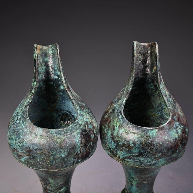 Late 19th Century Antique Bronze Stemmed Cups With Inscriptions - Pair For Sale - Image 5 of 12
