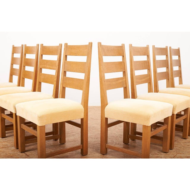 Chairs in Oak in Yellow Corduroy Fabric by Anliker Langenthal, 1960s, Set of 8 For Sale - Image 11 of 16