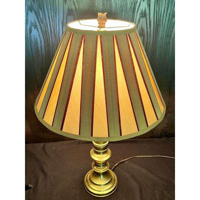 Brass Vintage Traditional Stiffel Brass Lamp With Custom Shade For Sale - Image 8 of 14
