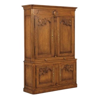 Baker Oak French Country Armoire Bar Cabinet For Sale