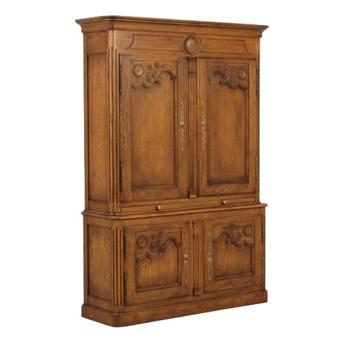 Baker Oak French Country Armoire Bar Cabinet For Sale