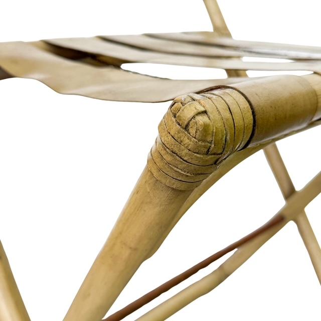 Vintage Mid-Century Faux Bamboo & Faux Leather Folding Luggage Rack For Sale - Image 9 of 13