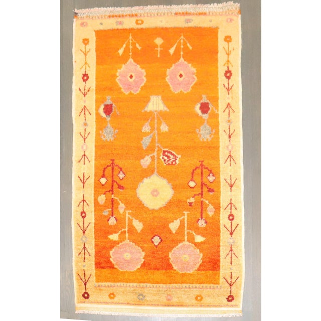Folk Art Vintage Zabihi Collection Bright Orange Turkish Anatolian Rug - 2'7" x 4'6" For Sale - Image 3 of 6