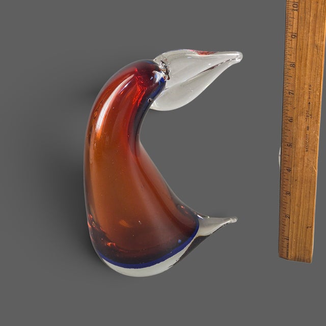 Late 20th Century Italian Hand-Blown Art Glass Amber Figurine of a Toucan Bird For Sale - Image 5 of 8