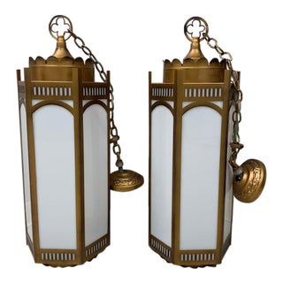 Mid Century Ecclesiastical Pendant Lights - a Pair For Sale