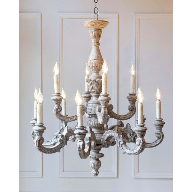 Mid 20th Century French Carved and Painted Wood Twelve-Light Chandelier For Sale - Image 11 of 18