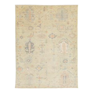 9x12 Modern Oushak Style Hand-Knotted Wool Area Rug – Muted Sage & Terracotta