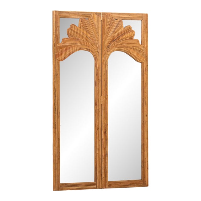 The Ginkgo Leaner Pencil Reed Rattan Full-Length & Floor Mirror With Brass Hinges For Sale