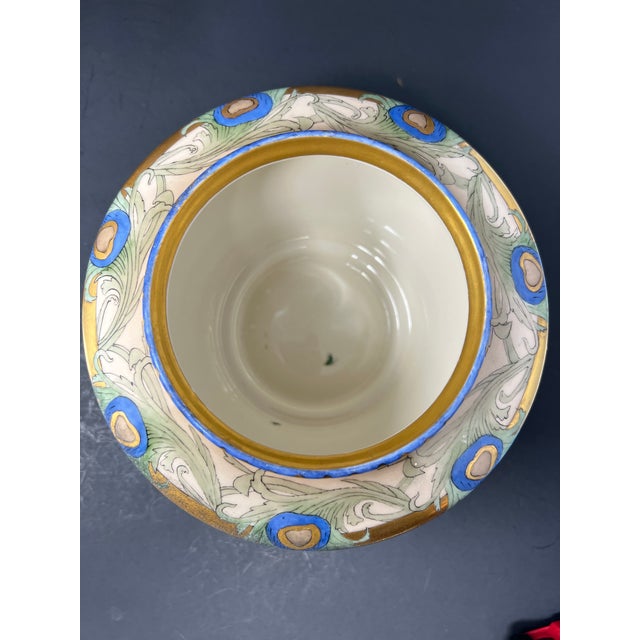 Antique Willets Belleek Trenton Nj Hand-Painted Art Nouveau Peacock Jardinière Bowl, Cobalt & Gilt Aesthetic Movement Centerpiece, Circa 1900 For Sale - Image 9 of 9