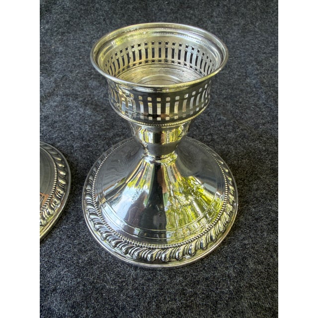 Traditional Vintage Sterling Silver Weighted Duchin Candlesticks a Pair For Sale - Image 3 of 16