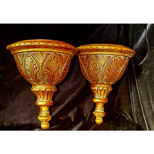 Mid 20th Century Ornate Gold Demilune Wall Sconces For Sale - Image 9 of 12