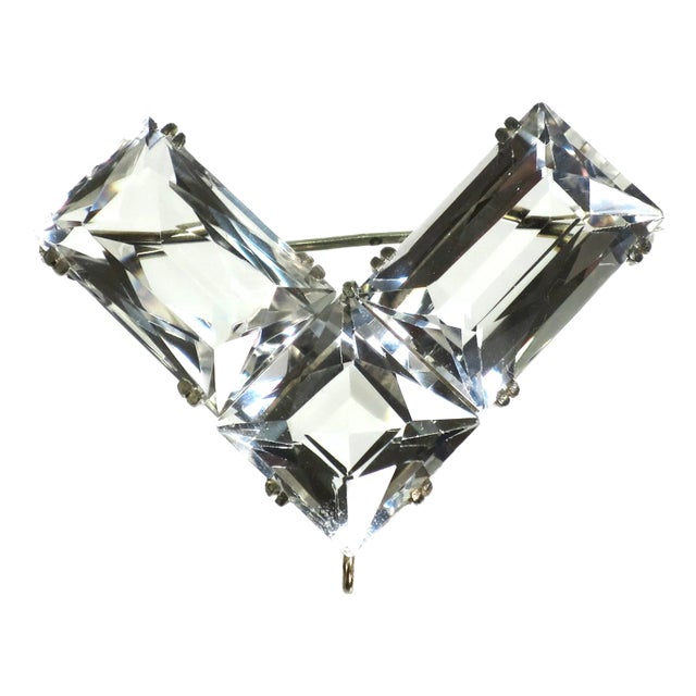 Vintage Rock Crystal & Sterling Victory Brooch 1940s For Sale