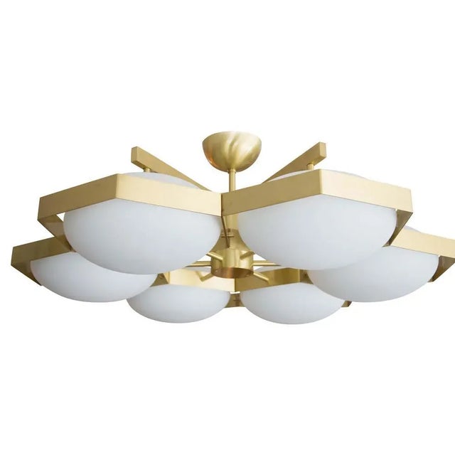2000 - 2009 Brass and White Murano Glass Beehive Flush Mount Ceiling Lamp, 2009 For Sale - Image 5 of 5