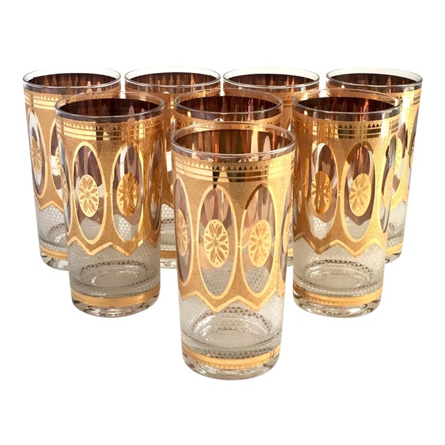 Hollywood Regency Culver Style Gold Collins Glasses Set of 8 Chairish