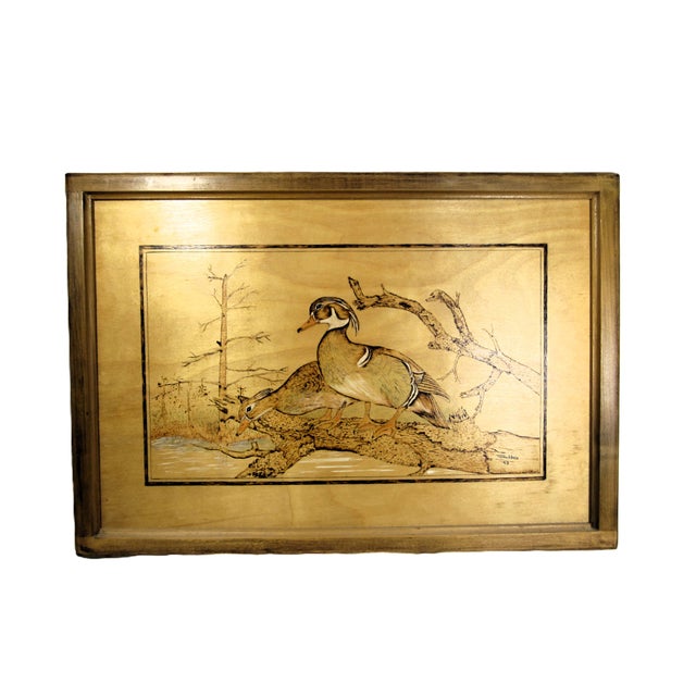 This is a beautiful wood burned and some painting pyrography of two wood ducks on a fallen log. It is a highly detailed...