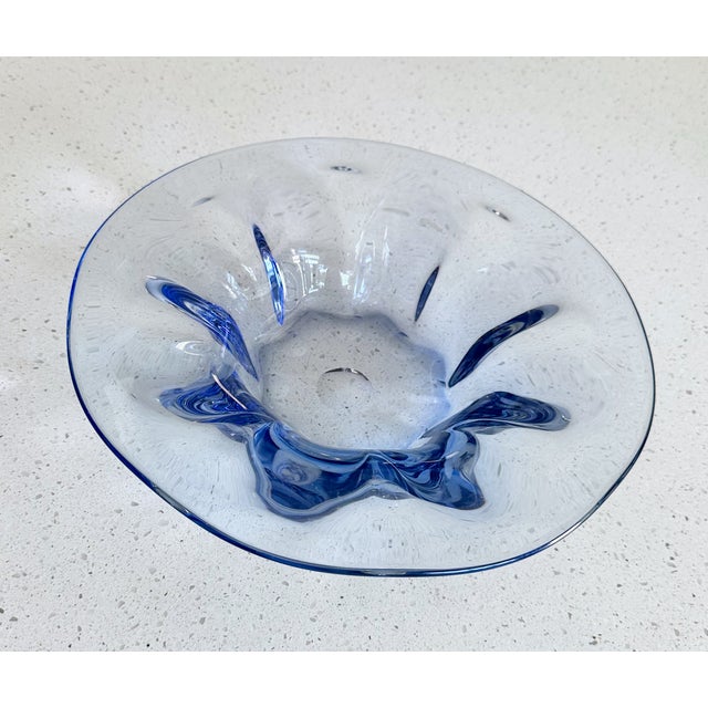1950s Biomorphic Murano Blue & Clear Centerpiece Bowl For Sale - Image 4 of 12