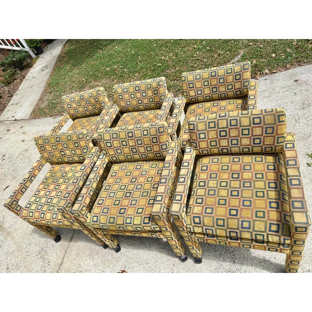 Mid 20th Century Mid 20th Century Mid-Century Modern Baughman Style Open Arm Parsons Dining Chairs Retro Fabric Set of 6 For Sale - Image 5 of 12