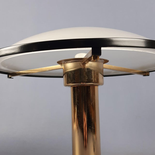 Black Modernist Brass and Frosted Glass Mushroom Table Lamp, 1960s For Sale - Image 8 of 14