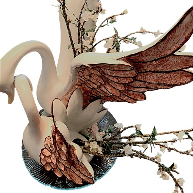1980s Large Hand Painted Loving Swans Ceramic Statue Vase For Sale - Image 4 of 14