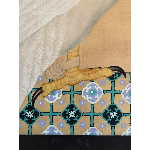 Wood 1920s Large Japanese Showa Period Falcon (Taka) Byōbu Screen Panel Nihonga Painting of Hawk on Perch, Framed Wall Art For Sale - Image 7 of 11