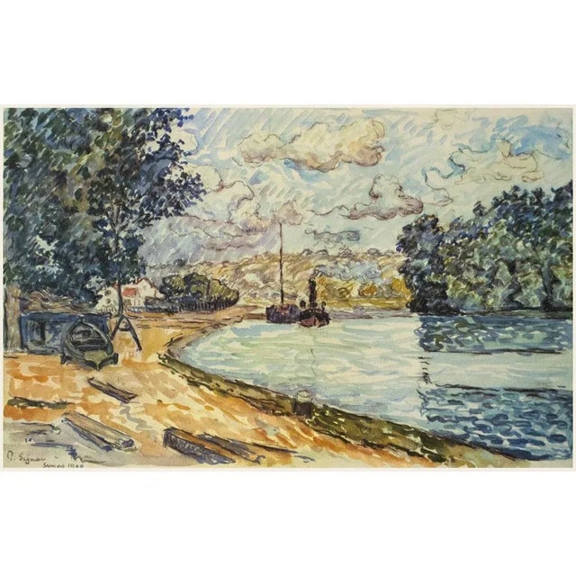 Printmaking Materials 1959 After Paul Signac "Riverbank", Vintage Hungarian Full-Color Print For Sale - Image 7 of 8
