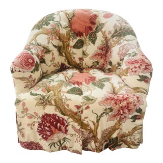 1980s Tree of Life Tufted Chintz Barrel Chair For Sale