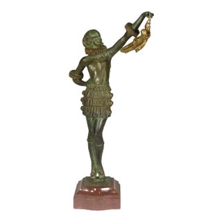 1930s Art Deco Bronze Harlequin Pierrot and Pierette Sculpture Signed by Famed Artist Pierre Laurel For Sale