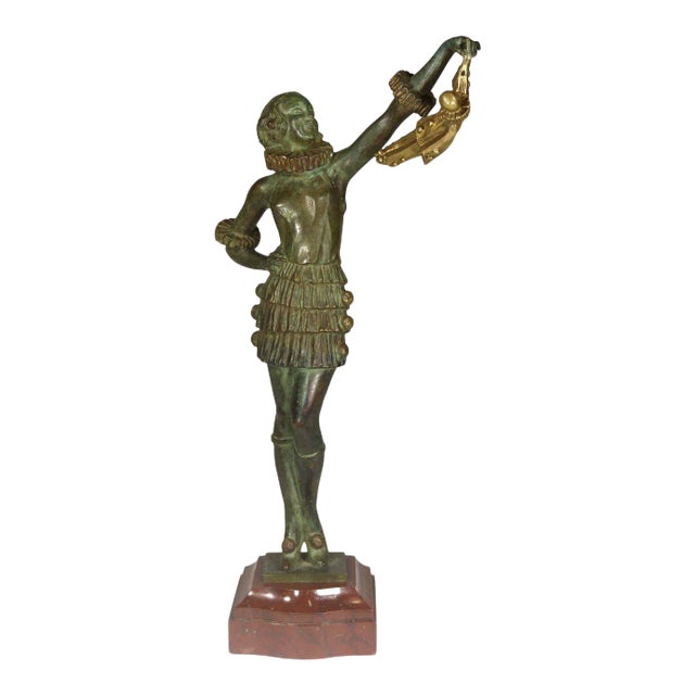 1930s Art Deco Bronze Harlequin Pierrot and Pierette Sculpture Signed by Famed Artist Pierre Laurel For Sale
