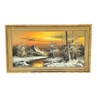 Vintage Large 48" Original Signed G Whitman Landscape Oil Painting For Sale