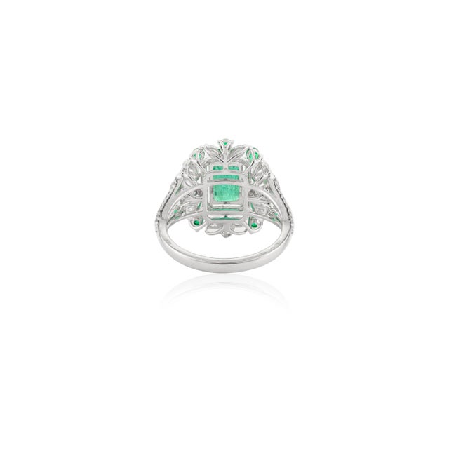 Not Yet Made - Made To Order 18k White Gold Princess Cut Emerald Diamond Cocktail Ring Size 5 For Sale - Image 5 of 12