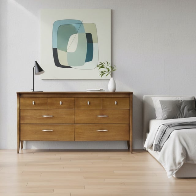 1950s John Van Koert Drexel Profile K4 Low Dresser With Matching Mirror For Sale - Image 5 of 16