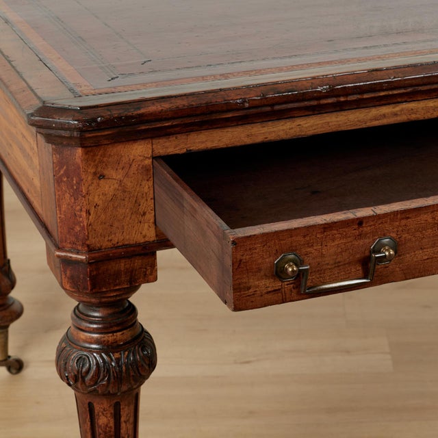 Antique English Leather Top Partners Desk or Library Table For Sale In West Palm - Image 6 of 16