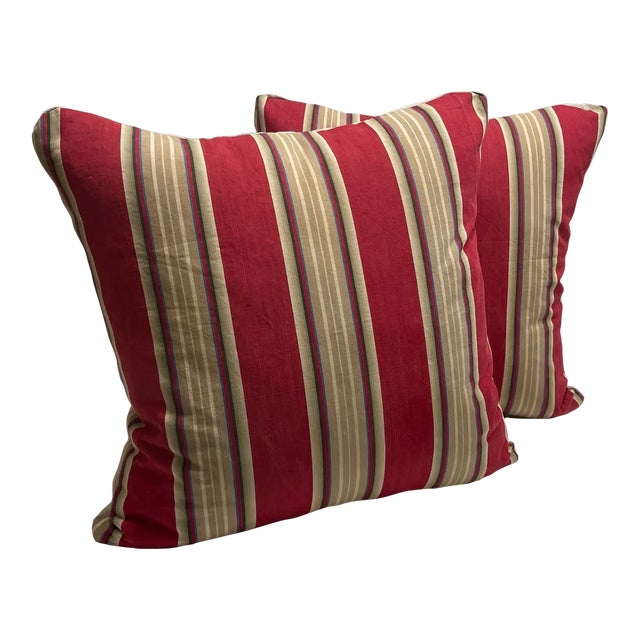 Pair of Pillow Covers Made of a Vintage French Ticking Fabric Fragment For Sale