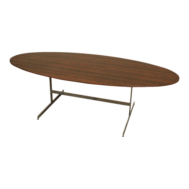 Mid Century Modern 96 Oval Faux Rosewood Chrome Base Dining Table Chairish