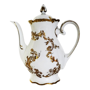 Mid Century Modern Reichenbach German Porcelain Gilded Rococo Revival Coffee Pot - Made in GDR