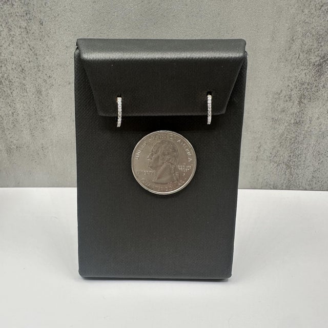 Diamond Huggie Earrings in 14kt Yellow Gold – 0.10ctw, 11.4mm, New, A Pair For Sale - Image 4 of 5